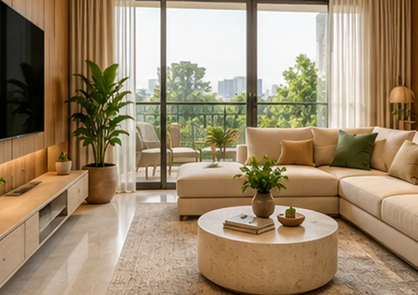 Calm Open-Plan Living interior design concept, Living Room