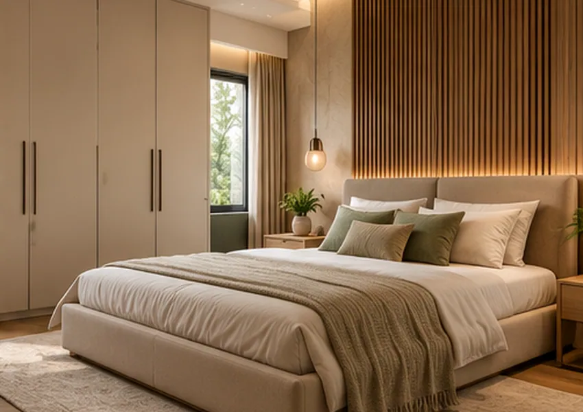 Walnut Accent Bedroom interior design concept, Bedroom