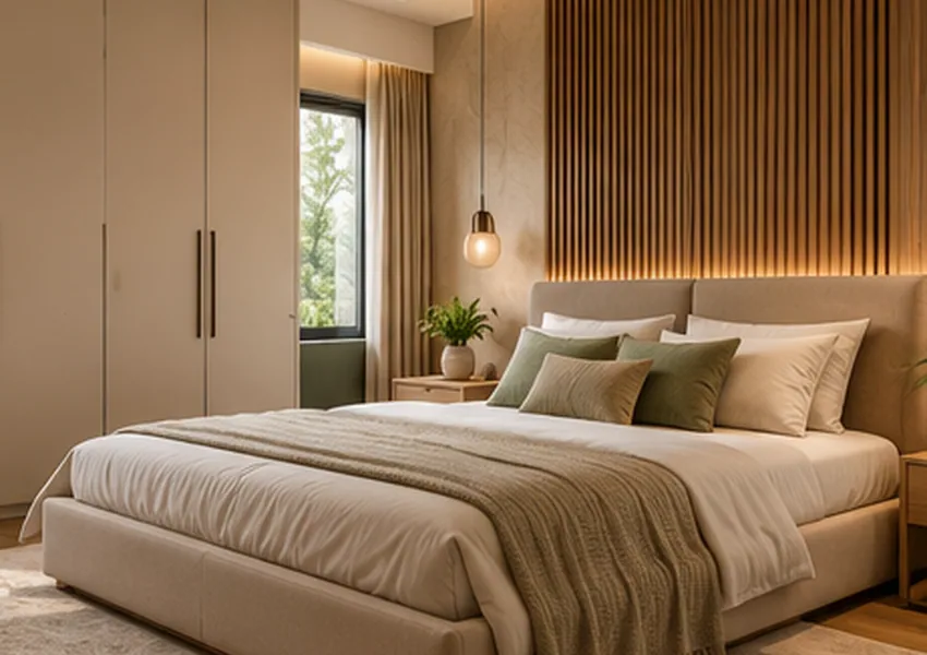 Calm Earth-Tone Bedroom interior design concept, Bedroom